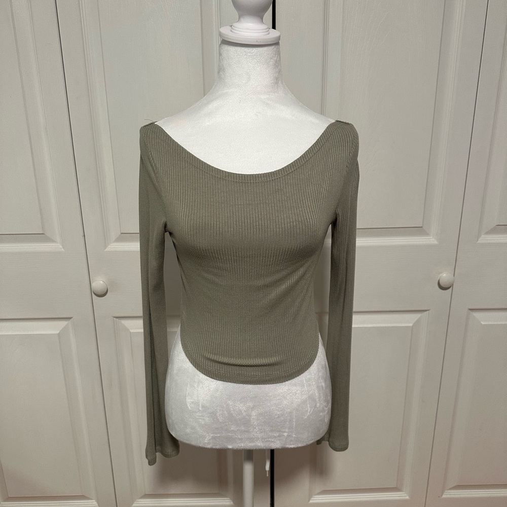 Garage Olive Green Ribbed Women's Crop Top